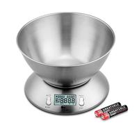 himaly Balance de Cuisine avec Bol, Balance Cuisine Précision/Pâtisserie Numérique en Acier Inoxydable Max 5 kg, avec 2L Bol Amovible, Fonction Tare, Auto-arrêt, Ecran LCD (Batteries Inclus)