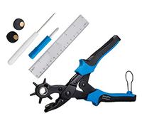 HimaPro Pince Perforatrice Rotative pour Cuir - Ceintures, Colliers pour Chien, Chaussures et Bracelets de Montre - Avec Règle Graduée, 2 Plaques de Rechange et Foret Métal