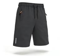 Himcus - Short de sport pour garçons, pour l'éducation physique, football, sports, à séchage rapide avec cordon de serrage, poches zippées, gris, 12-13 ans