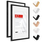 HIMEETIME® 2x Cadre Photo Bois Сhêne Noir A2,Cadre avec Verre Acrylique Transparent DIN A2 42 x 59 cm,Grand Tableau 42 x 59.4cm,Avec passe-partout - Format A3-27.9 x42 cm,À suspendre