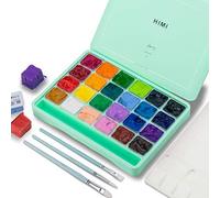 HIMI Ensemble peinture gouache, 24 couleurs x 30 ml avec pinceaux et palette. Design unique en gelée, non toxique. Pour toile papier aquarelle, parfait débutants, étudiants, artistes. (vert)