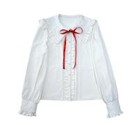 HIMI HIMIFASHION Chemisier Lolita à manches longues avec oreilles de chat mignonnes et col marin pour adolescentes et filles, blanc, L