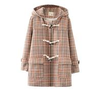 HIMI HIMIFASHION Duffle-coat de style japonais pour adolescents - Manteau mi-long en laine à carreaux - Bouton en corne - Vêtement d'extérieur épais à capuche avec poches, kaki, S