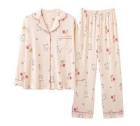 HIMI HIMIFASHION Ensemble de pyjama pour femme à manches longues avec boutons - Pyjama en coton - Ensemble de deux pièces - Vêtement de nuit confortable - Ensemble de vêtements de nuit et de détente