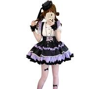 HIMI HIMIFASHION Jupe courte mignonne pour adolescentes Lolita douce Jupe à volants superposés avec ceinture Taille élastique Jupe porte-jarretelles de coupe droite, Noir/violet, S