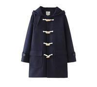 HIMI HIMIFASHION Manteaux d'hiver mignons en laine pour adolescents avec boutons en corne Kawaii - Duffle Coat épais - Vêtements d'extérieur à capuche décontractés avec poches, bleu marine, M