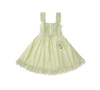 HIMI HIMIFASHION Robe à carreaux mignonne pour adolescente Lolita Sweet Flower d'été sans manches taille haute A-line bretelles spaghetti, Vert, L