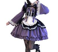 HIMI HIMIFASHION Robe de princesse japonaise Lolita mignonne avec nœud papillon - Costume de soubrette pour adolescente - Costume pour fête d'anime et costumade (noir et violet, taille L)