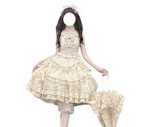 HIMI HIMIFASHION Robe de Princesse Lolita avec Bretelles pour Adolescentes, Robe à Noeud et Dentelle, à Volants, avec Ourlet à Frivolités, Costume de Cosplay, Robe de Fête, beige, S