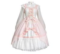 HIMI HIMIFASHION Robe Lolita douce pour femmes - Robe de princesse sans manches avec nœud et volants - Robe de cocktail (taille UK, Alpha, taille XXL, coupe régulière, rose et blanc)