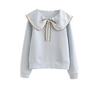HIMI HIMIFASHION Sweats à col rond pour adolescents - Col Peter Pan - Lacets - Ample - Automne - Manches longues, bleu, S