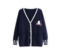 Himifashion Joli cardigan tricoté pour adolescentes filles Kawaii Bunny Broderie Pull à manches longues avec poches et col en V, Noir , Taille Unique