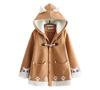 Himifashion Joli manteau en laine pour adolescentes Kawaii Chaton Sweat à capuche pour filles Style japonais Casual Outwear Hiver Plus Fleece Tops Coat Marron, marron, S