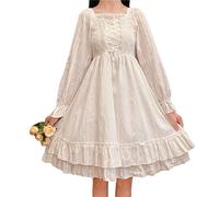 Himifashion Lolita - Robe de princesse japonaise à manches longues, avec volant en dentelle, Blanc, M