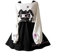 Himifashion Robe 2 pièces en coton pour femme et fille Motif lapin Kawaii Noir/blanc, Noir , 34
