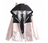 Himifashion Veste Kawaii à manches longues avec motif chat mignon patchwork pour fille, Noir , 38 Blanc HM122201