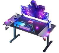 Himimi Bureau Gaming LED, 180 x 70 cm Grande Bureau Gamer, Bureau Informatique Ergonomique avec Table Gaming en Fibre de Carbone, Rangement,Tapis de Souris, Porte-gobelet et Crochet pour Casque, Noir