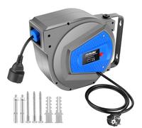 Himimi Enrouleur de Câble Automatique 15 m + 1 m, Fixation Murale Pivotante à 180°, Dévidoir Électrique 1500 W ~ 3000 W, Adapté pour Extérieur, Garage, Camping, avec Protection contre les Surcharges