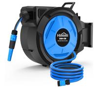 Himimi Enrouleur de Tuyau d’Arrosage Mural Rétractable 30 m + 2 m, Dévidoir Automatique 1/2 Pouce avec Rembobinage Lent, Blocage à Toute Longueur, Support Pivotant 180°, Résistant UV et Gel
