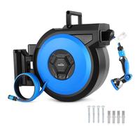 Himimi Enrouleur Tuyau Arrosage Gris Foncé Mural Jardin 30 + 2m，Pivotant à 180°,Pistolet Arrosage 10 Buse, Support de Rembobinage Automatique, pour Nettoyage Voiture Irrigation Jardin