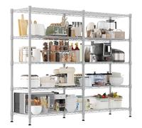 Himimi Étagères de Garage Robustes à 5 Niveaux, 180Lx45Px183H cm, Unité d'Étagères Métalliques Filaires Ajustables, Rack de Stockage Grande Capacité pour Garage Cellier Cuisine Remise Salon, Argent