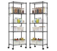 Himimi Lot de 2 étagères en métal sur roulettes - Réglable en hauteur - Avec 5 étagères - Pour cuisine, salle de bain, garde-manger - 35 x 59 x 183 cm - Noir