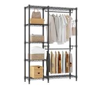 Himimi Portant à vêtements stable, ouvert, avec double tringles à vêtements et 5 étagères réglables en hauteur, en métal, charge lourde, pour chambre à coucher, couloir, 114 x 44 x 195 cm, noir