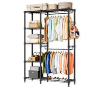 Himimi Portant stable ouvert avec double tringle à vêtements et 5 étagères réglables en hauteur, en métal, charge lourde, pour chambre à coucher, couloir, 114 x 44 x 195 cm, noir