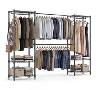 Himimi Porte-vêtements solide - Système de penderie ouverte avec 4 tringles à vêtements et 6 étagères réglables en hauteur - En métal robuste - Pour chambre à coucher - 35 x (175-230) x 180 cm - Noir