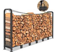 Himimi Range Bûches Extérieur Ajustable en Métal, 235x32x116cm, Capacité 1134 kg, Support Bûches Antirouille avec Sac et Chaînes de Sécurité, Rangement Bois pour Jardin/Garage