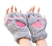 Himine 1 paire de mitaines d'hiver en peluche avec pattes d'ours et griffes de chat Gris