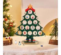 Himissy Sapin de Noël en Bois avec 24 Ornements, Calendrier de l'Avent Bois Sapin 2025, Compte à Rebours de 24 Jours pour Enfants, Décoration de Table Festive pour Maison et Bureau