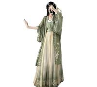 HIMKSRE Costume de Cosplay Traditionnel Chinois Hanfu for Femme, Ensemble Vert d'été de la Dynastie des Song Antiques, Grande Taille XL(L)