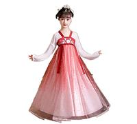 HIMKSRE Costume Traditionnel Chinois Ancien Hanfu for Enfants, Robes d'été Amples brodées for Filles, Robes de fée, Robe de scène de fête(Blue1,130)