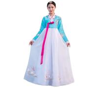 HIMKSRE Hanbok - ensemble de robe à manches longues for femmes, tenue traditionnelle coréenne, Costume de danse de mariage, de palais, d'halloween, Cosplay(Blue White1,S)