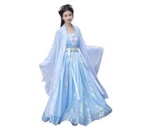 HIMKSRE Robe Hanfu Chinoise Grande Taille 3XL for Femme, Tenue de Carnaval, de fée, de Cosplay, de fête, Style Vintage de la Dynastie Tang(Blue 3pcs Set,S)