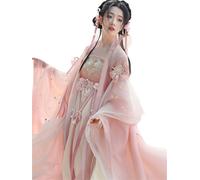 HIMKSRE Robe Hanfu for femme, costume traditionnel chinois de cosplay, robe d'été Hanfu antique de la dynastie Tang, rose, 8 pièces, robe de danse sur scène(L)