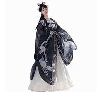 HIMKSRE Robe Hanfu for Femme, Printemps été, Hanfu, système Traditionnel Chinois Tang, Jupe Hezi, Broderie, Ensemble 2 pièces, Mousseline de Soie, Magnifique(Black1,XL)