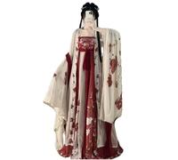 HIMKSRE Robe Hanfu Grande Taille 4XL for Femme, Tenue de soirée surdimensionnée, Style Chinois, Style Vintage, brodée, Noire et Rouge(Beige Red Set,XL)