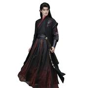 HIMKSRE Robe Hanfu Noire et Rouge for Homme, Costume Traditionnel brodé à col croisé, Style Vintage, Tenue de Cosplay for épéiste de Nuit(L)