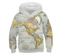 HIMKSRE Sweat à Capuche Unisexe imprimé Carte du Monde en 3D, créatif, intéressant, Tendance et Polyvalent for garçons et Filles(T8-0627-02,120)