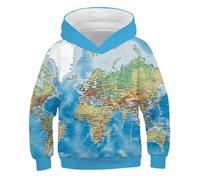 HIMKSRE Sweat à Capuche Unisexe imprimé Carte du Monde en 3D, créatif, intéressant, Tendance et Polyvalent for garçons et Filles(T8-0627-01,130)