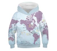 HIMKSRE Sweat à Capuche Unisexe imprimé Carte du Monde en 3D, créatif, intéressant, Tendance et Polyvalent for garçons et Filles(T8-0627-03,110)