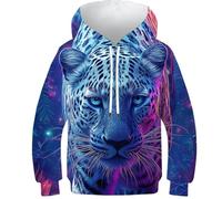 HIMKSRE Sweat-Shirt imprimé 3D for Adolescentes, Filles et garçons, Motif Animal, Sweat à Capuche, décontracté, nouveauté, Manches Longues, imprimé léopard, avec Poche, 13-15 Ans(Cheetah-2,90)