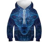 HIMKSRE Sweat-Shirt imprimé 3D for Adolescentes, Filles et garçons, Motif Animal, Sweat à Capuche, décontracté, nouveauté, Manches Longues, imprimé léopard, avec Poche, 13-15 Ans(Cheetah,160)