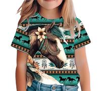 HIMKSRE T-Shirts for Filles, vêtements d'été for Filles, Mignons et Amusants, Motif Animal, Cheval, col Rond, Manches Courtes, imprimé, Streetwear(S35TX150849,140)