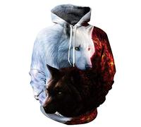 Himlaya Sweat à Capuche 3D Loup Unisexe, Hoodie Manches Longues Homme Femme Sweat Capuche avec Poches Adulte Casual Manteau de Sport Automne Hiver Tops Pullover (Marron Blanc,Large/X-Large)