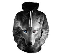Himlaya Sweat à Capuche 3D Loup Unisexe, Hoodie Manches Longues Homme Femme Sweat Capuche avec Poches Adulte Casual Manteau de Sport Automne Hiver Tops Pullover (Bleu Gris,Small/Medium)