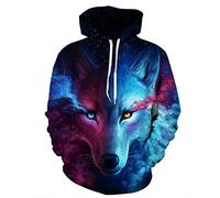 Himlaya Sweat à Capuche 3D Loup Unisexe, Hoodie Manches Longues Homme Femme Sweat Capuche avec Poches Adulte Casual Manteau de Sport Automne Hiver Tops Pullover (Loup Étoilé,Large/X-Large)