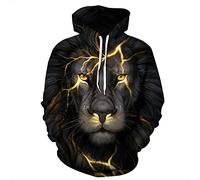 Himlaya Sweat à Capuche 3D Loup Unisexe, Hoodie Manches Longues Homme Femme Sweat Capuche avec Poches Adulte Casual Manteau de Sport Automne Hiver Tops Pullover (Lion de Foudre,Small/Medium)